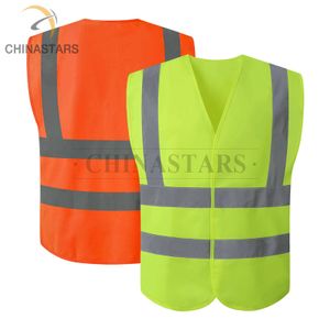 Wholesale EN20471 & ANSI107 Class2 Safety Vest Reflective Vest Workwear with Hook and Loop Front Yellow and Orange Colors