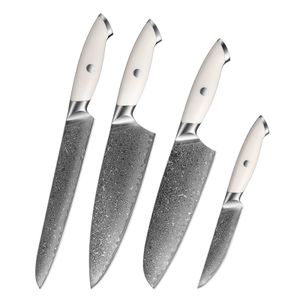 4-Piece Damascus Steel Santoku Kitchen Knife Set 67 Layers with ABS Handle for Slicing Utility & Chef Use