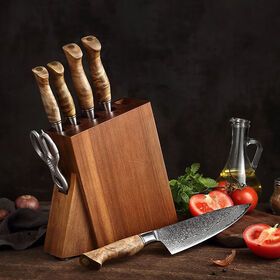 7PCS Premium 67 Layers Damascus Steel Kitchen Knife Scissor with Acacia Wood Knives Holder Set