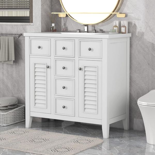 Floor Standing 36" Modern Bathroom Vanity with Ceramic Basin Sink Bathroom Storage Cabinet Vanity