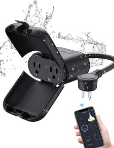 ELEGRP UL Listed Ip66 WiFi Outdoor Smart Power Plug Outlet Waterproof Smart Socket for String Lights