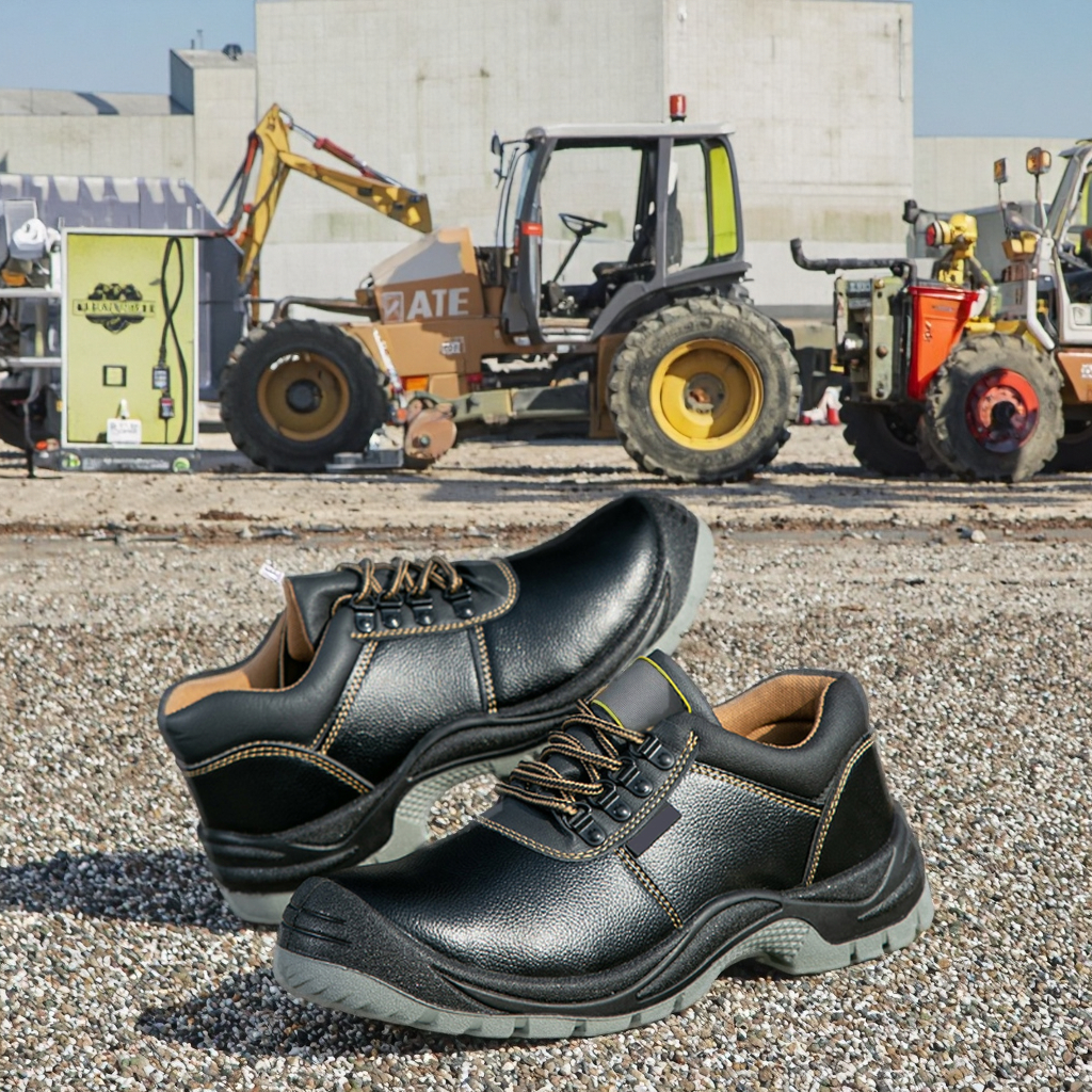 Unisex Factory Leather Safety Boots  Low Cut Lace-Up Design Durable Non-Slip with Steel Toe Machinery  Security Working Shoes