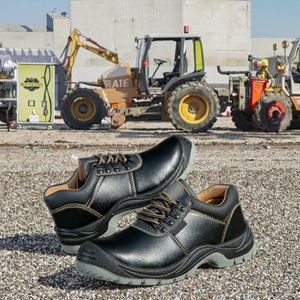 Unisex Factory Leather Safety Boots  Low Cut Lace-Up Design Durable Non-Slip with Steel Toe Machinery  Security Working Shoes