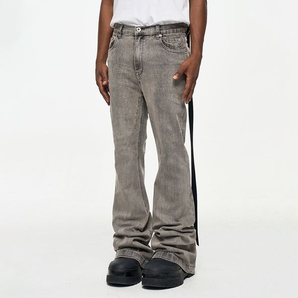 HEZ Garment Jeans High Quality Custom Denim Gray Streetwear Denim Pants Stacked Flare Blank Jeans Pants Vintage Skinny Jeans Men