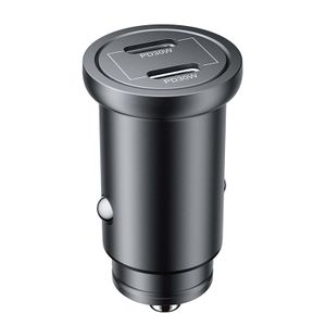 Popular Durable Metal Car Charger with Fast Charging Function. Portable and Practical Dual-C Port Car Charger for OEM Use