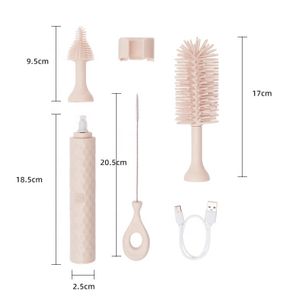 360 Rotating Electric Bottle Brush Electric Baby Bottle Cleaner Straw Nipple Brushes Silicone Bottle-Brush Set