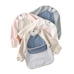 Stock Waterproof Bibs for Baby Long Sleeve Baby Bibs Long Sleeve Waterproof in Solid Colors