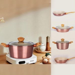 WUJO Manufacturer Cookware Eco Friendly Wooden Handle Sartenes Panelas Pink Aluminum Stock Pot for Cooking