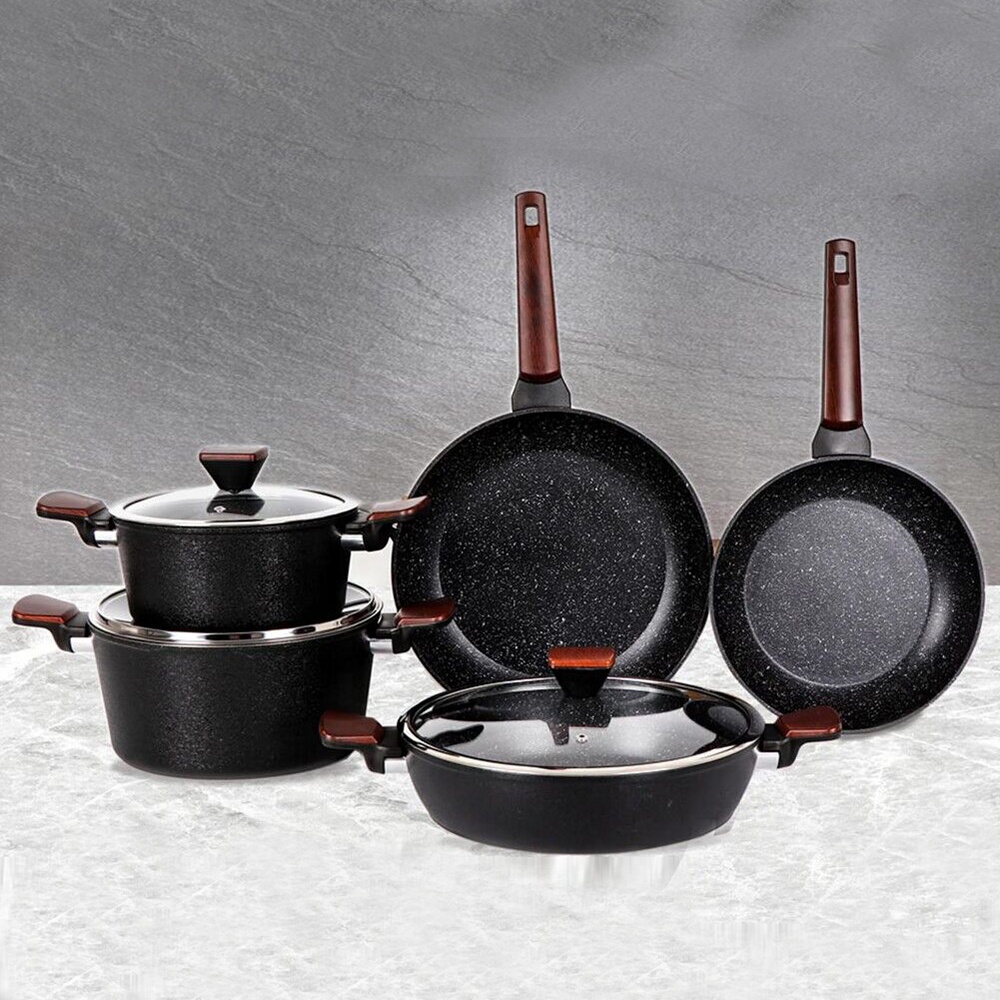 WUJO High Quality Wholesale Vintage Classic Cookware Set 5 Pcs Non-Stick Aluminum Cooking Pot Set with Bakelite