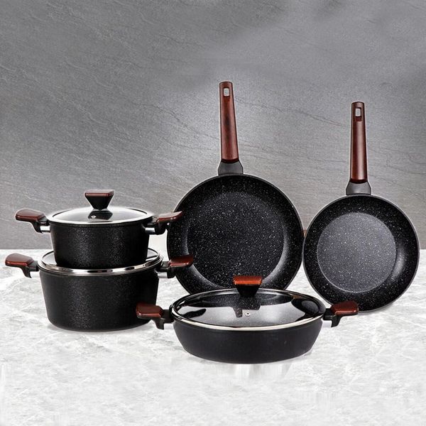 WUJO High Quality Wholesale Vintage Classic Cookware Set 5 Pcs Non-Stick Aluminum Cooking Pot Set with Bakelite