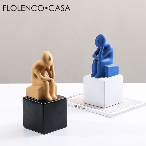Home Decoration Accessories Modern Thinking Man Figurines Ceramic Home Decor Living Room Ornaments Sculpture