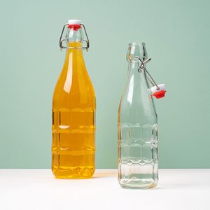 Wholesale Empty 1 Liter Swing Top Glass Bottles Fermentation Juice Kombucha Bottles with Airtight Lid