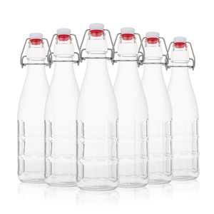 Clear 500ml 1 Liter Soda Drinking Kombucha Juice Water Bottles Swing Top Glass Bottles Wholesale with Lids