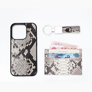 Ins Popular Real Genuine Snake Skin Leather Card Holder Key Ring Keychain Luxury Mobile Phone Case for Iphone 14 15 Pro Max Plus