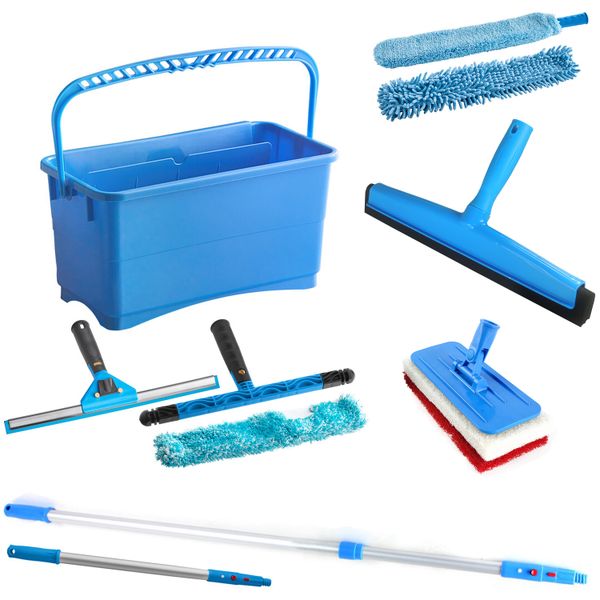 Professional Window Cleaning Tools Kit Microfiber Window Glass Washing Cleaning  and Floor Scrubber Squeegee with Extension Pole