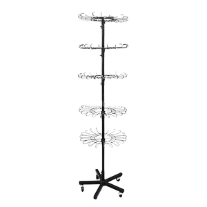 RH-DR07-A 1600*400mm Four-Layer Movable Floor Display Rack Light Duty Metallic Rotating Display Shelf with Hooks