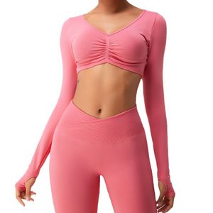 Women's Comfortable Print Fitness Yoga T-Shirt Breathable Cross-Border Spring New Long Sleeve Top with Front Logo-Bare Sensation
