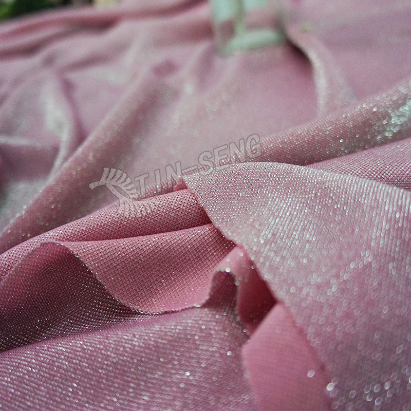Sparkly Light Pink Slinky Polyester Knit Elastic Shiny Metallic Lurex Fabric From Tin Seng Wholesale Fabric