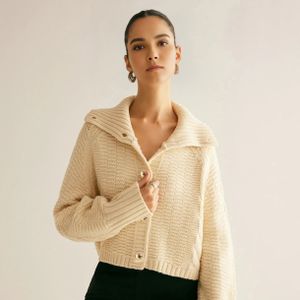 Custom Knit Women's Cardigan Long Fashionable Winter Sweater Lapel Plaid Design Breathable Warm Cute Casual Stripe