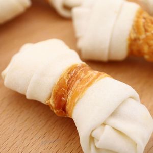 Wholesale Dog Knotted Bone Wrap Chicken Treats Natural Cowhide Bone Rawhide Dog Chew Treats Oem Dog Treats Snacks