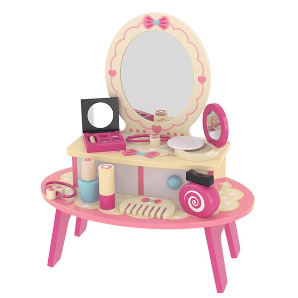 Fashion Princess Girls Makeup Set Wooden Dressing Table Toy Dresser With Mirror Toy