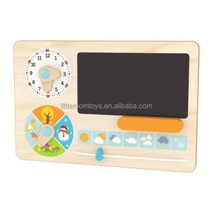 Multifunction 6 in 1 Wood Hanging Early Educational Forest Learning Baby Kids Clock Date Weather Chart Board Wooden Calendar Toy