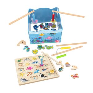 Wooden Fishing Game Montessori Toys Learning Wood Fishing Game-the Sea Educational Puzzle Board for Kids