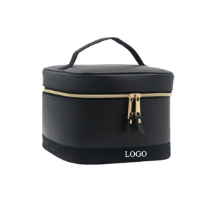 OEM Vegan Leather Makeup Storage Bag Custom Logo Wholesale Black PU Travel Cosmetic Pouch Zipper Closure Promotional Vanity Bag
