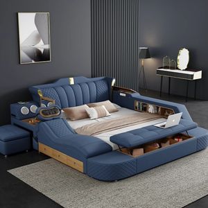 Bedroom Furniture Designer Leather Luxury king Queen Size Modern Wooden Multifunction Storage Massage High End Bed Set