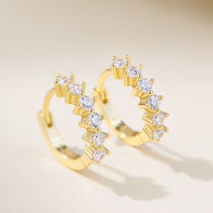 S925 Sterling Silver Round Cubic Zirconia Hoop Earrings for Women Gold Plated Geometric C-shaped Dainty Huggie Hoop Earrings