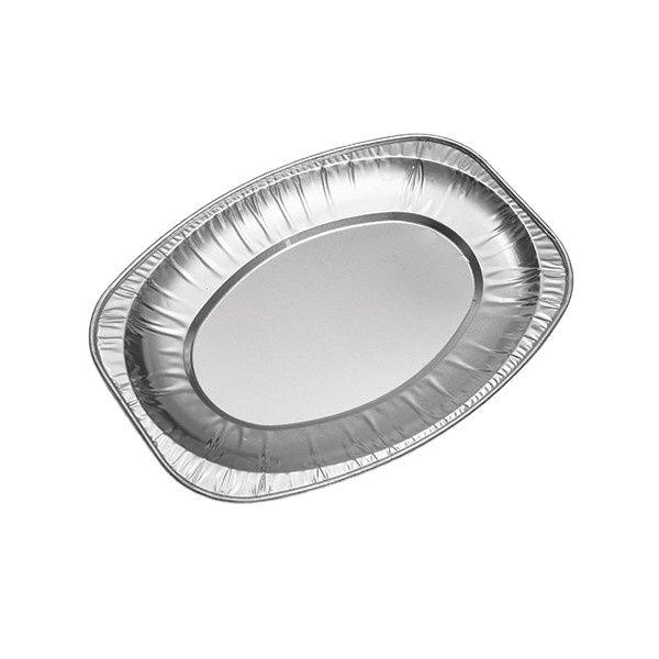 10" Heavy Duty Platter Oval Baking Pan Aluminum Foil Plates Embossed Serving Fish Pans Outdoor Charcoal Turkey Foil Pan for Cook