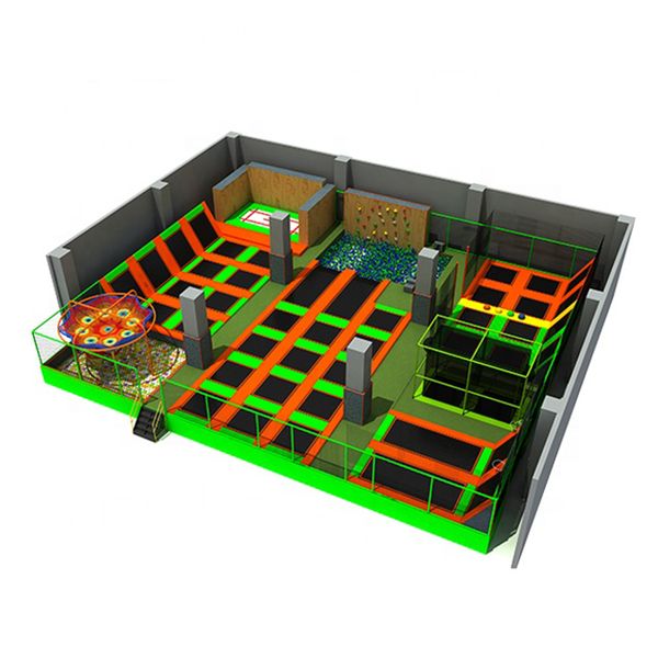 Professional Square Trampoline With Rainbow Climbing Net Indoor Fitness Trampoline