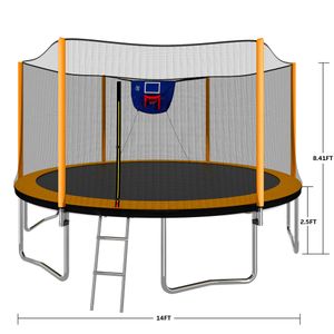 14FT 427cm trampoline with ladder and basketball loop and ball , pump