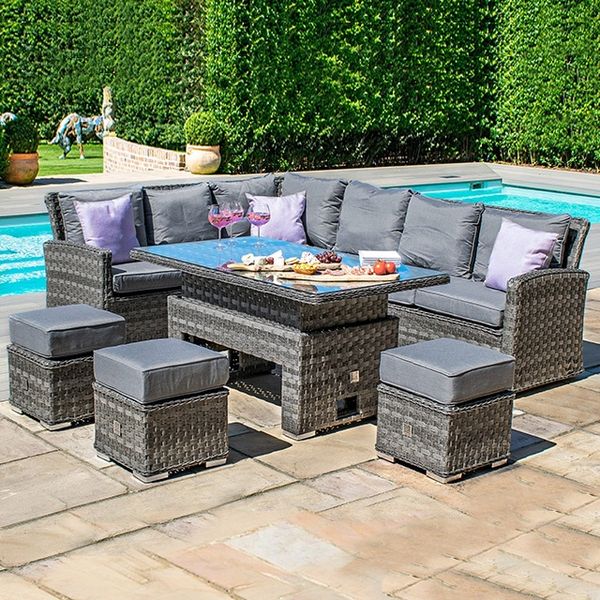 Hot Sale Rattan Outdoor Furniture Sofa and Rising Dining Table Set Garden PE Wicker Contemporary Hotel Set
