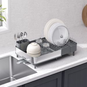 WIREKING Multi-functional Scalable 304 Stainless Steel Over the Sink Dish Drying Drainer Rack Plate Rack Kitchen Organizer