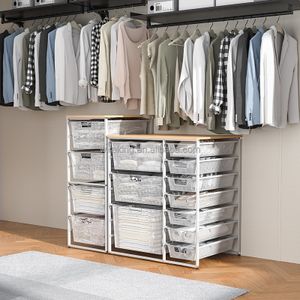 WIREKING Foldable Mesh Drawer Storage Organizer - Mobile Utility Cart with Wheels Multi-Layer Storage for Living Room