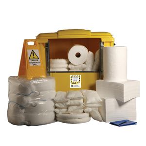 1000ltr Oil Selective Spill Kit Four Wheel Cart with Hinged Lid - OS1000SK || Absorbs Hydrocarbons but repels water
