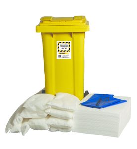 120ltr Oil Selective Spill Kit Two Wheel Bin with Hinged Lid - OS120SK || Absorbs Hydrocarbons but repels water