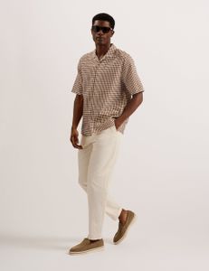 Textured grid cotton short sleeve shirt