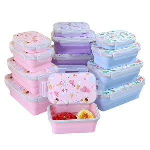 4 Size Food Storage Container Folding Silicone Lunch Box Collapsible Convenient Silicone Lunch Box With Lid