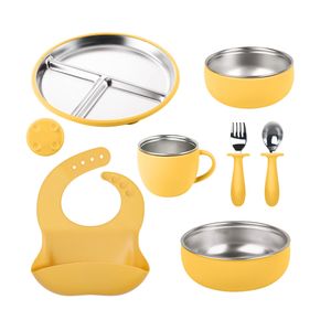 Cartoon Christmas Stainless Steel Baby Suction Dishes Kids Dining Feeding Cups Bowls and Food Plates Set Kit Tableware for Baby
