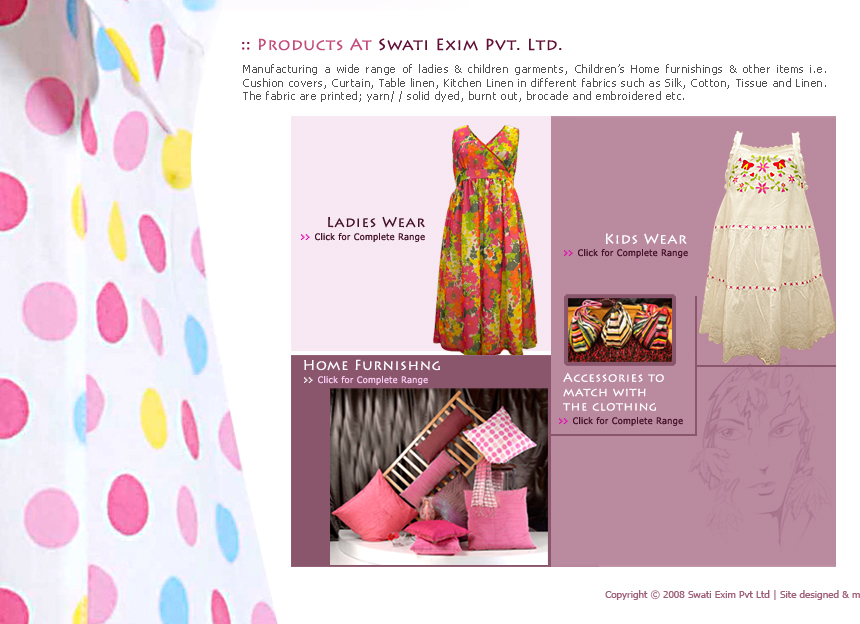 ladies garments, children's garments, home furnishings