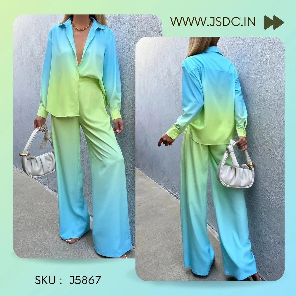 Celebrity Style Women Shirt + Pant Two Piece Printed Coord Sets