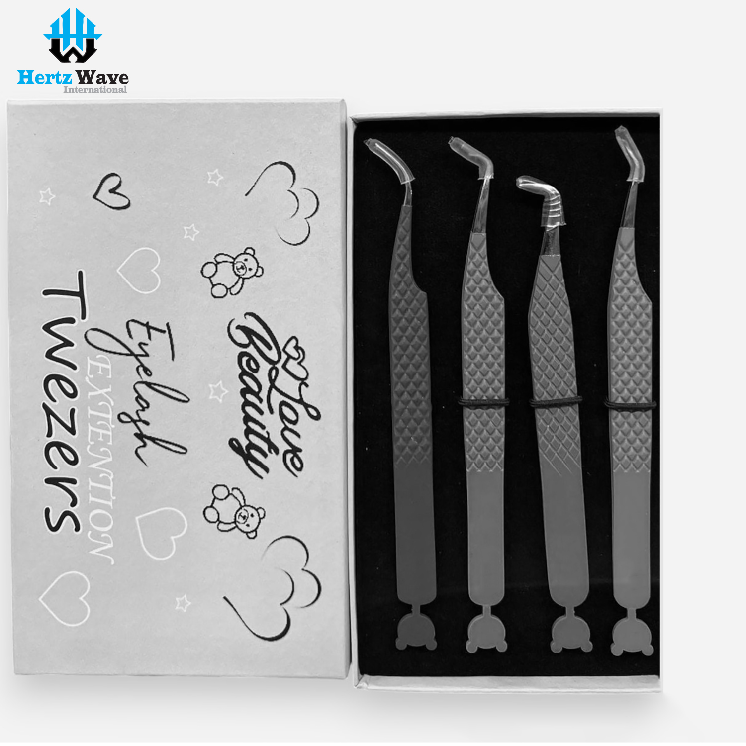 GOLDEN SIGN Top Sale Kitty Design sustainable Tweezers Set Private Label Stainless Steel Lash Tweezer Eyelash Extension Fiber Tip Tweezers
