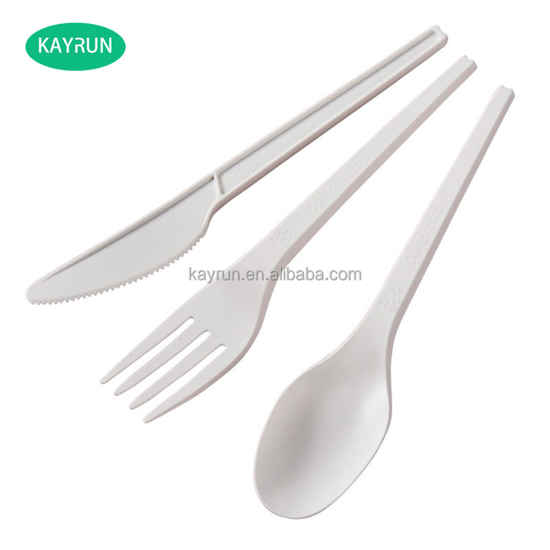 Eco-Friendly Biodegradable Corn Starch Cutlery Disposable PLA Knife Fork Spoon Tableware Set Eco Friendly Disposable Dinnerware