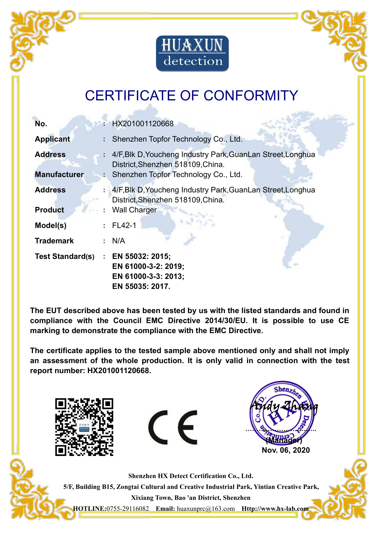 Shenzhen TopFor Technology Co., Ltd. Wall Charger