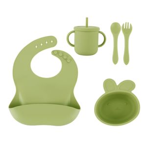 Wholesales Baby Tableware Set Soft Silicone Suction Plate Set 5pcs Feeding Set For Baby