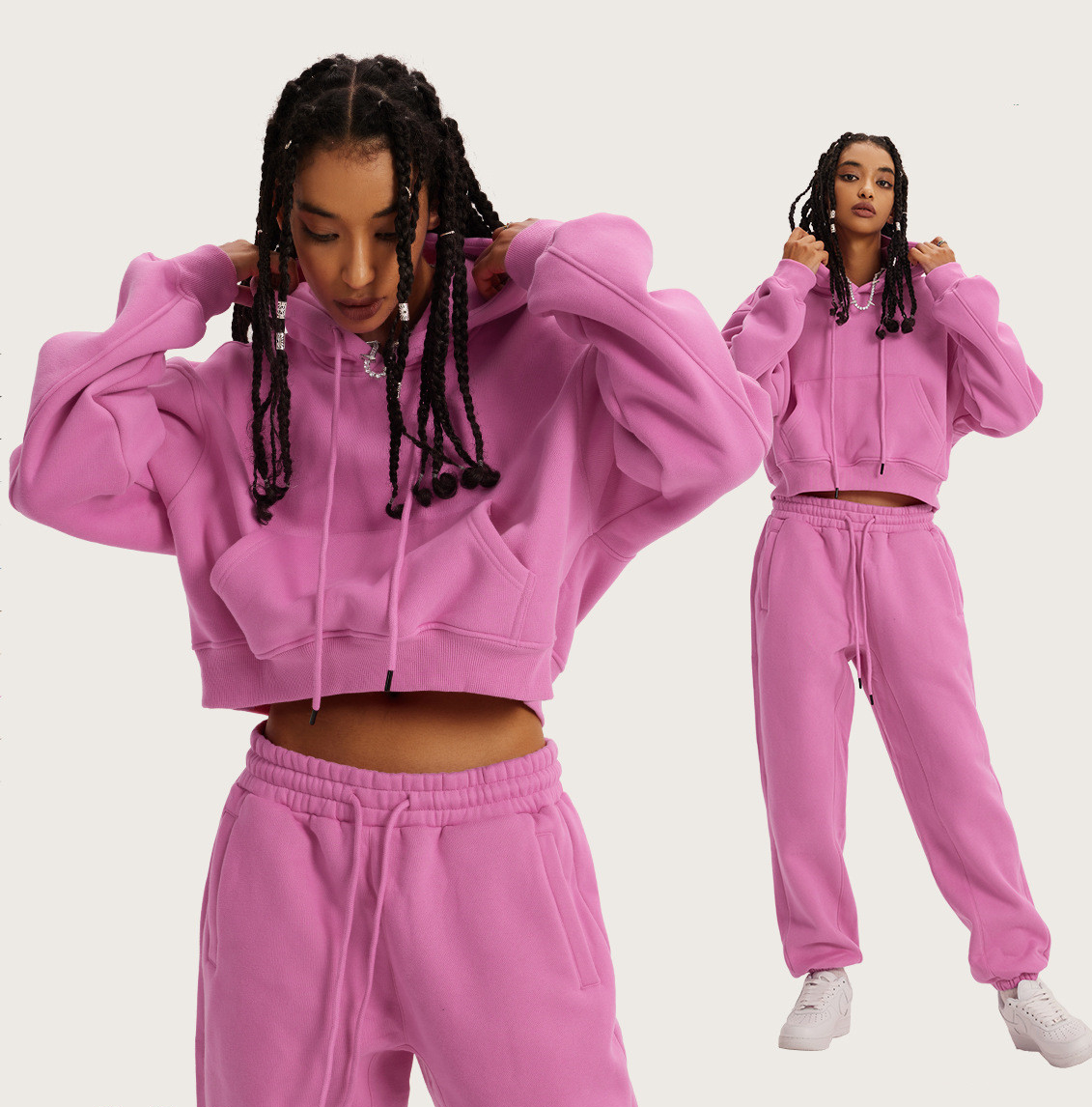 Fuzhou Reliable E-Commerce Co., Ltd. 2024 Fall Solid Streetwear 2 Piece Sweat Suit Joggers Long Sleeve Tracksuit Sweatshirt Cotton Fleece Women Hoodie And Pants Set
