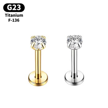 Dongguan Zhongtai Jewelry Co., Ltd. G23 Ti Ear Studs Stud Prong Clear Zirconia Labret Stud Ear Cartilage Tragus Piercing...