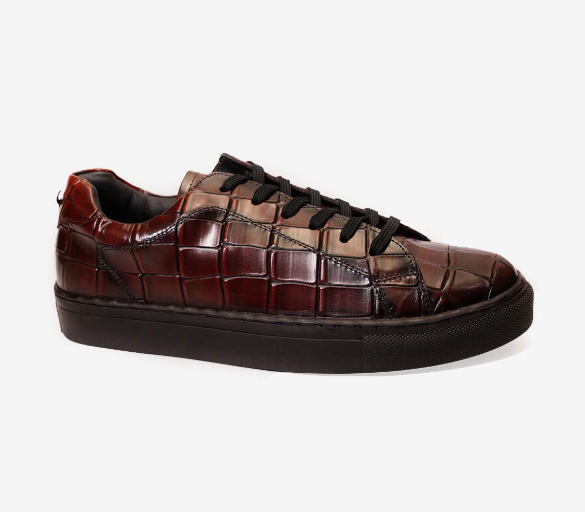 Piel Cuero Casual Luxury: Handmade Lightweight Crocodile Pattern Leather Sneakers Brown